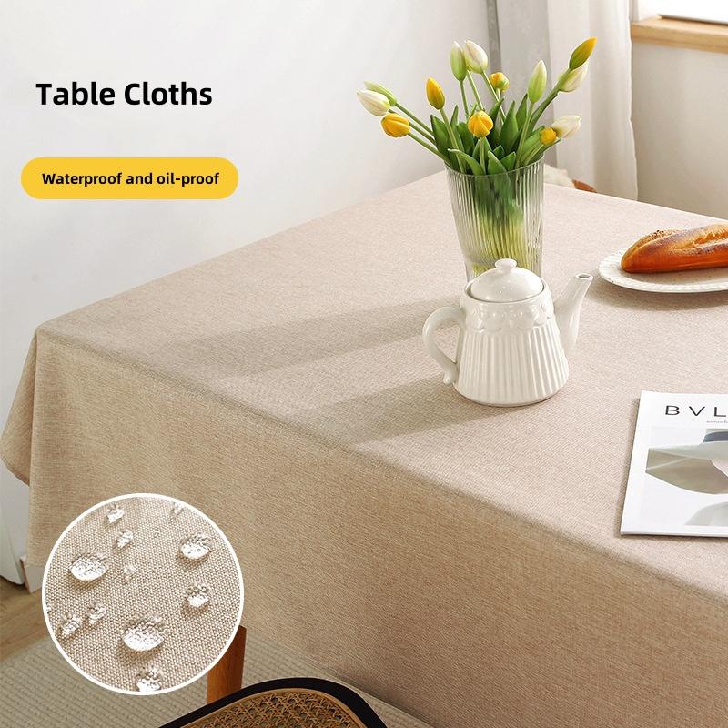 Waterproof Oil Proof Cotton Linen Tablecloth Solid Rectangular Dining Table Cover Home Decor