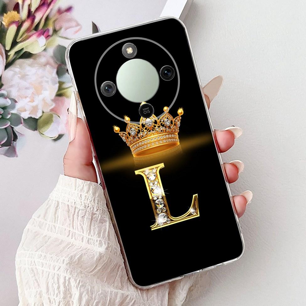Чехол 5G для Honor X70 MTN-AN00 Чехол-бампер для Honor X70 Прозрачный Роскошный с буквами от A до Z Модные цветы Корона Мягкий бампер