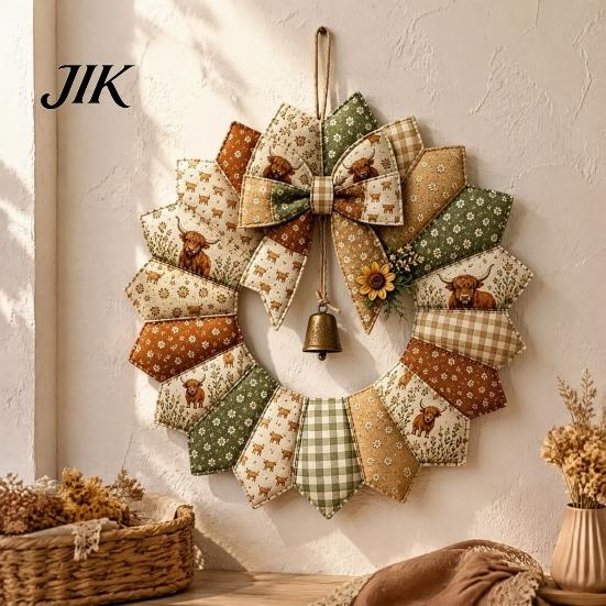Complete DIY Crafting Materials Patchwork Garland Kit, Retro Floral Fabric Set with Bells And Simulated Flowers, Pastoral Style Wall Hanging Ornament