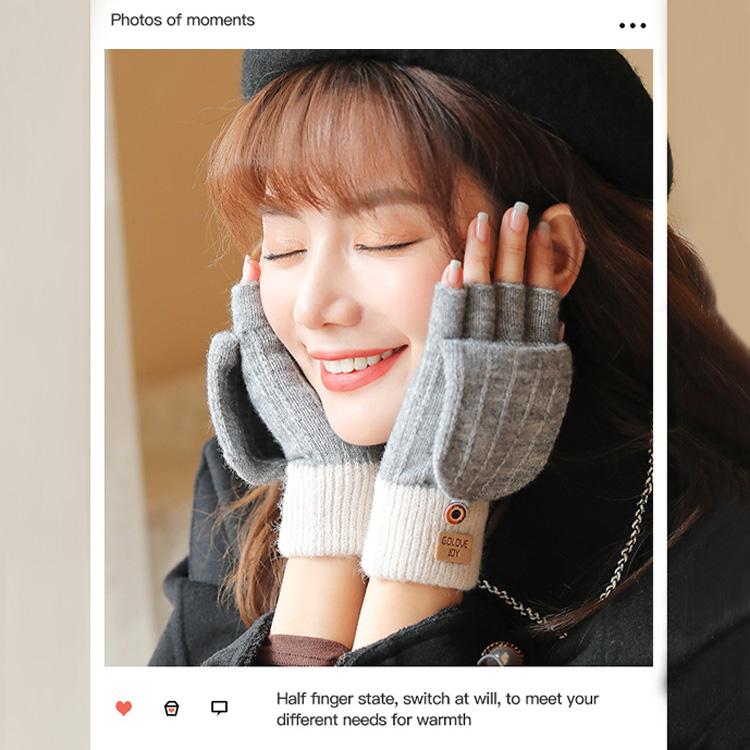 1 Pair Of Women's Gloves Warm Windproof Outdoor Alpaca Fleece Knitted Fingerless Gloves