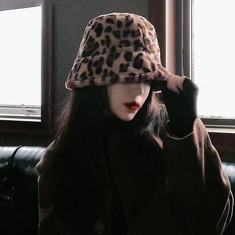 Ретро Леопардовая плюшевая панама осень-зима женская универсальная теплая плюшевая шапка