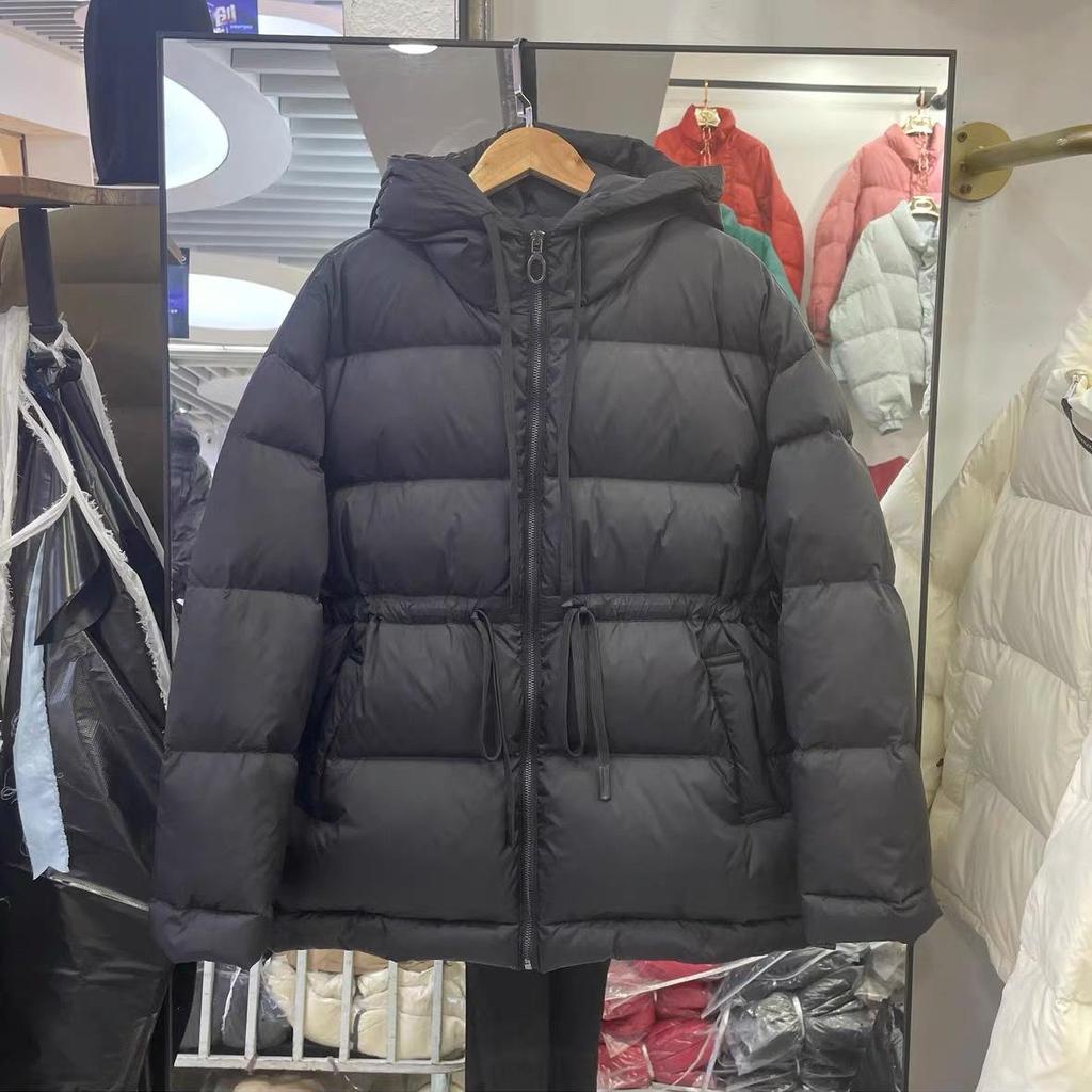 Женская зимняя осенняя куртка-пуховик с капюшоном из белого утиного пуха, свободное однотонное пальто с большим карманом и регулируемой талией