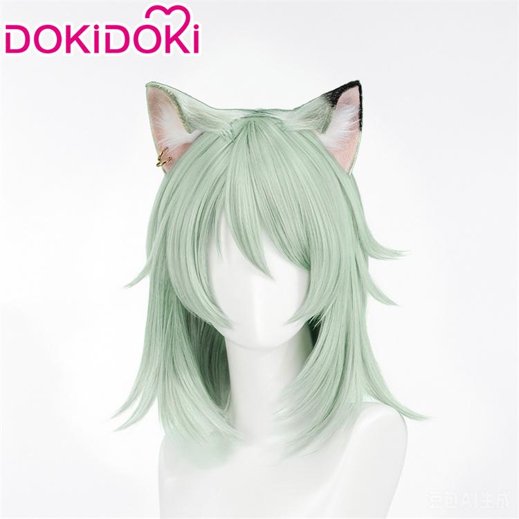 IN STOCK Satou Yaniko Cosplay Wig Yani Neko DokiDoki Women Cute Green 35cm Short Hair Chainsmoker Cat Halloween Free Wig Cap