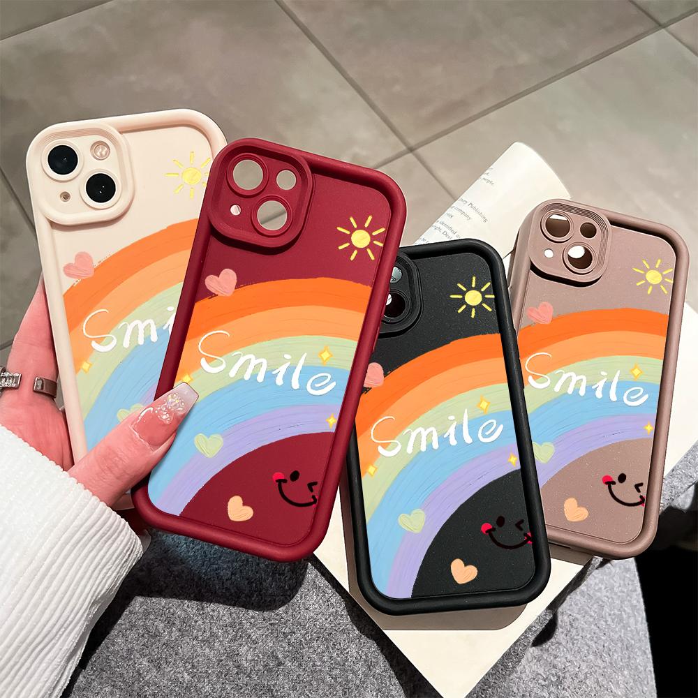 Colorful Rainbow Smile Face Pattern Phone Case for iPhone Samsung Galaxy Xiaomi Redmi POCO HUAWEI Honor Shockproof Rubber Cover Casing