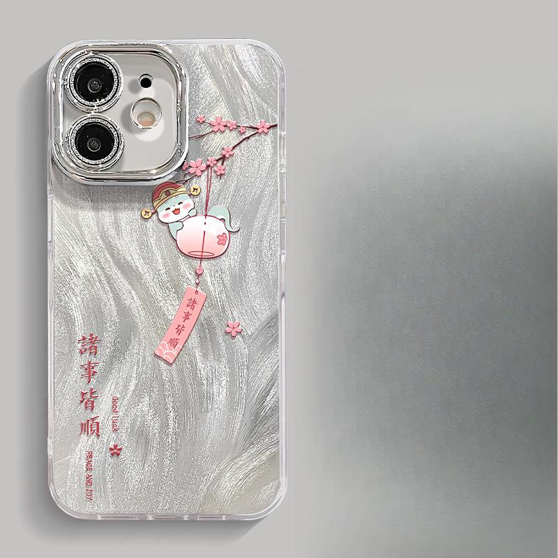 Мирная Радость Колокольчик Ветра Змея Подходит Для Apple 16 Перо Пряжа Мобильный Чехол 15pro Полностью Включающая Защитная Пленка для Объектива 14 Креативный Китайский Стиль X