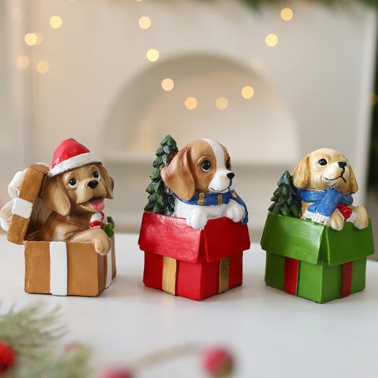 Christmas Puppy Resin Ornament Cute Puppy In Scarf Figurine Christmas Showcase Desk Home Office Decorations