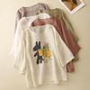 2025 Summer Plus Size T-Shirt Women Vintage Loose Printing Linen Basic Tops Tees Maxi