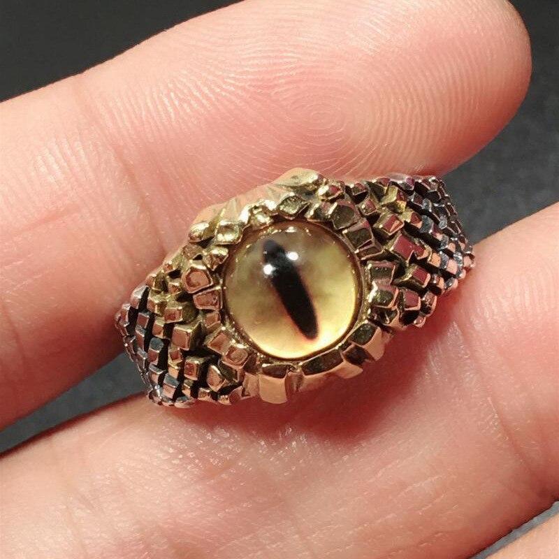 925 Silver Ring Python Eye Snake Eye Demon Eye Ring Opening Adjustable Ring Personality Retro Handmade Ring