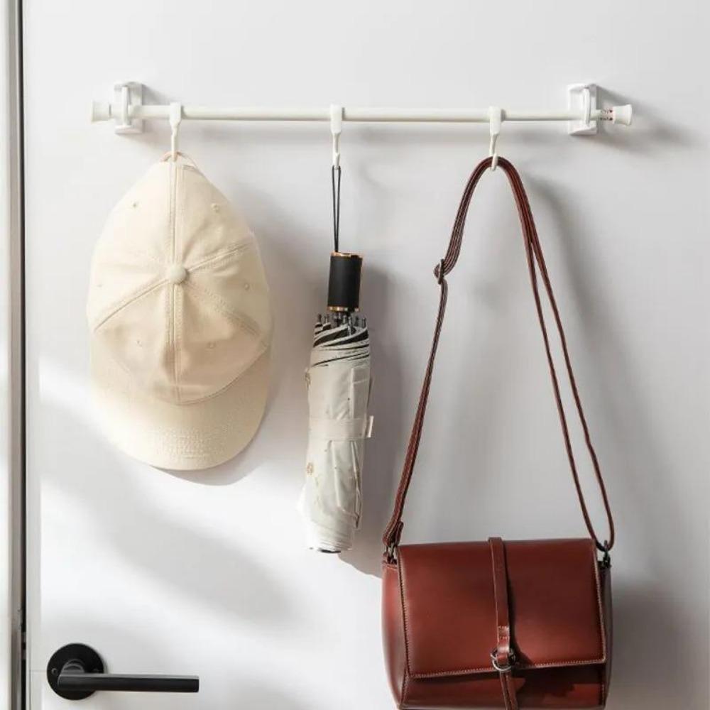 2pcs 360° Rotatable Retractable Pole Fixator, Non-drilling Strong Adhesive Hooks, Towel Rod Shower Curtain Rod Brackets