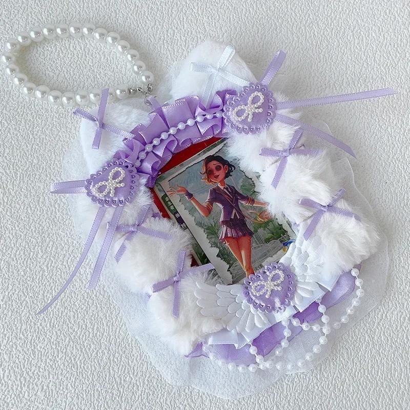 Корейский кружевной бант для фотокарточки, пушистый кавайный бант, чехол для фотокарточки с набором шнурков, милый детский подарок для студента