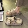 Женские плюшевые кожаные тапочки с пряжкой, увеличивающие рост, большого размера, Осень/Зима 2024