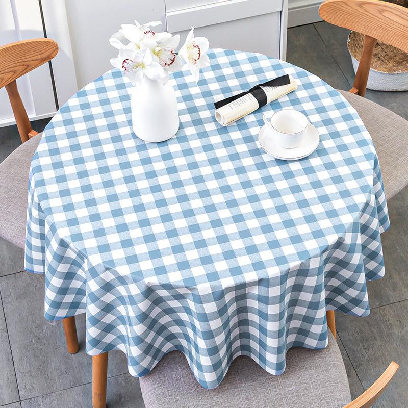 Круглая скатерть из ПВХ с принтом в клетку, водонепроницаемая, маслостойкая, термостойкая, скатерть для кофейного, кухонного, обеденного стола, покрытие, коврик