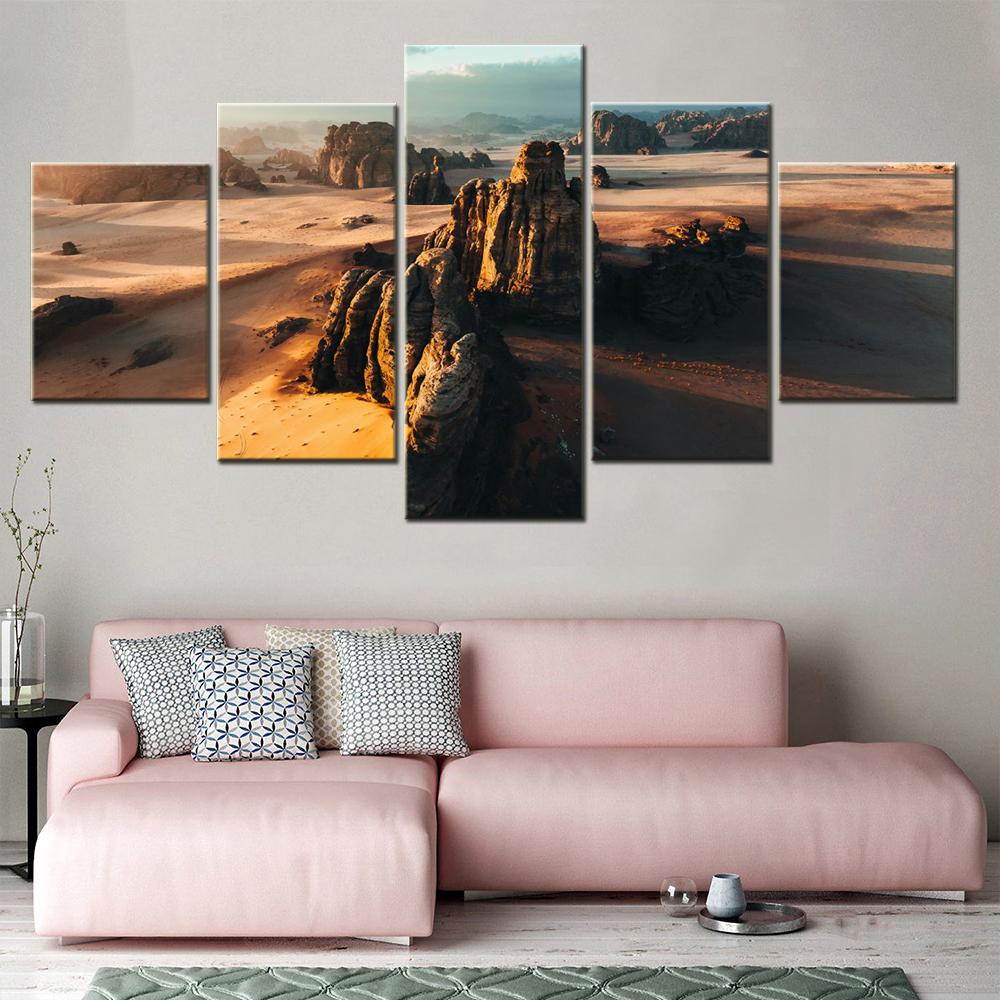 Canvas Wall Art Poster Painting Nature Sandstone Plateau Hisma Desert Wallpaper Home Decor Picture Print Bedroom 5 Pieces No Frame