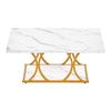 Coffee Table, Modern Faux Marble Coffee Table, Large 2-Tier Rectangle Center Desk with Geometric Legs, Minimalist Sturdy Metal Frame Accent End Desk