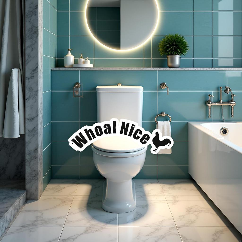 Whoa Nice Toilet Sticker Decal, Funny Cock Toilets Stickers, Waterproof Vinyl Wall Art Sign Decor, Removable Self-Adhesive Toilets Seat Quote Murals
