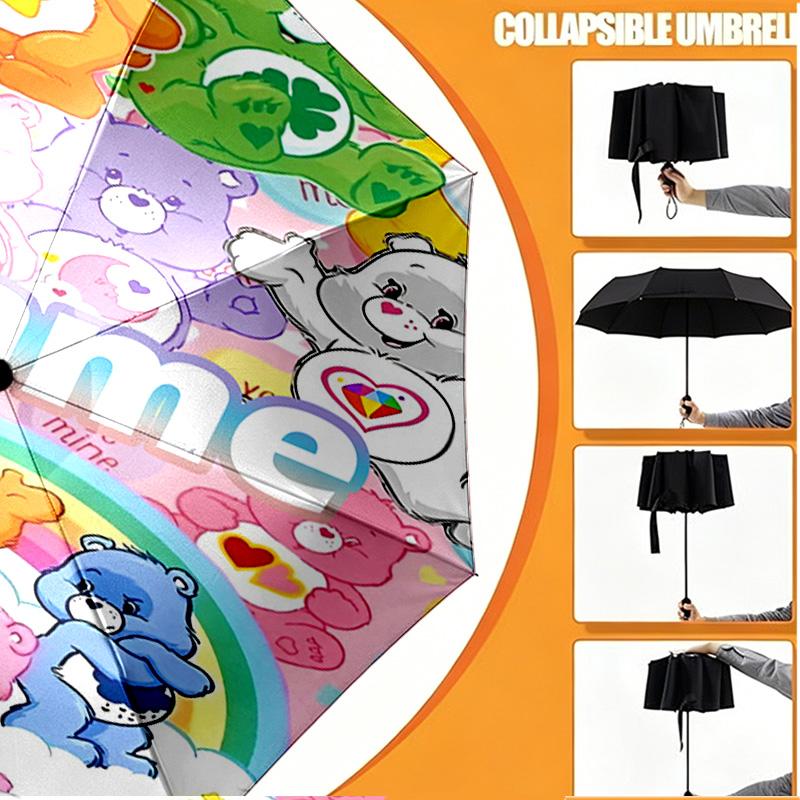 Custom Name Personalized Care Bears Print Umbrella, Auto Open Close, 8‑Rib Sturdy Frame, Commute Camping Hiking Use, Birthday Gift