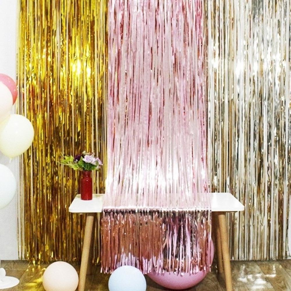 Background Decoration Foil Fringe Tinsel Curtain Colorful Foil Tassel Curtain  Baby Shower Party