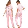 Ice Silk Pajamas Satin Suit Short-sleeved Trousers Plus Size Women's Home Wear