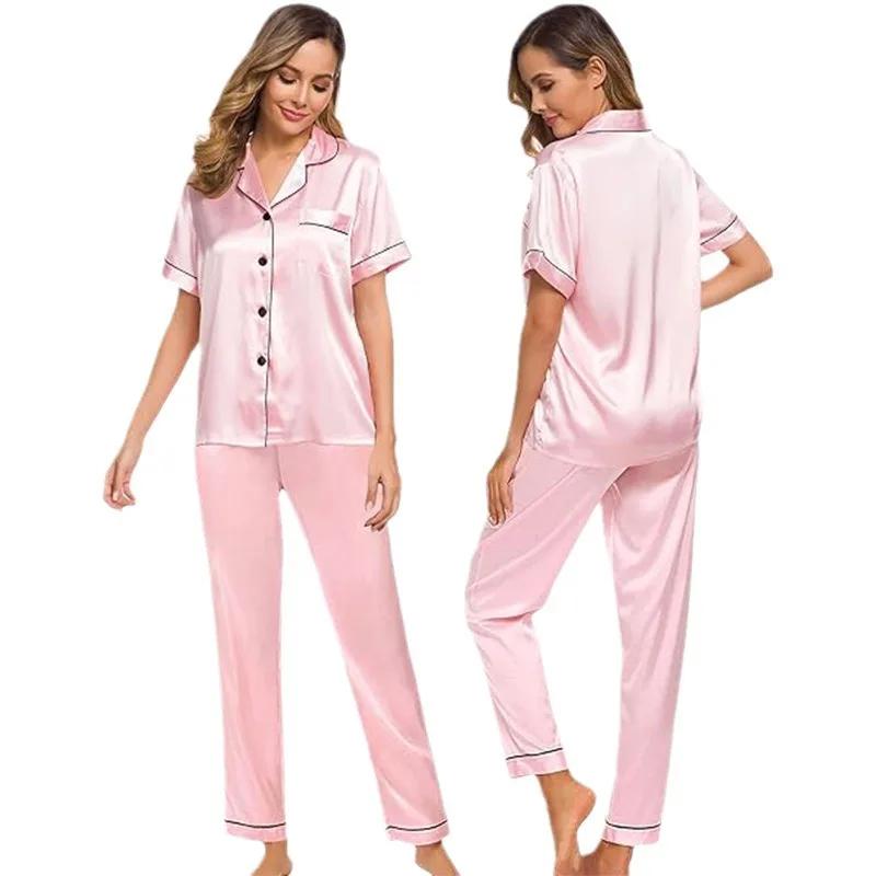 Ice Silk Pajamas Satin Suit Short-sleeved Trousers Plus Size Women's Home Wear