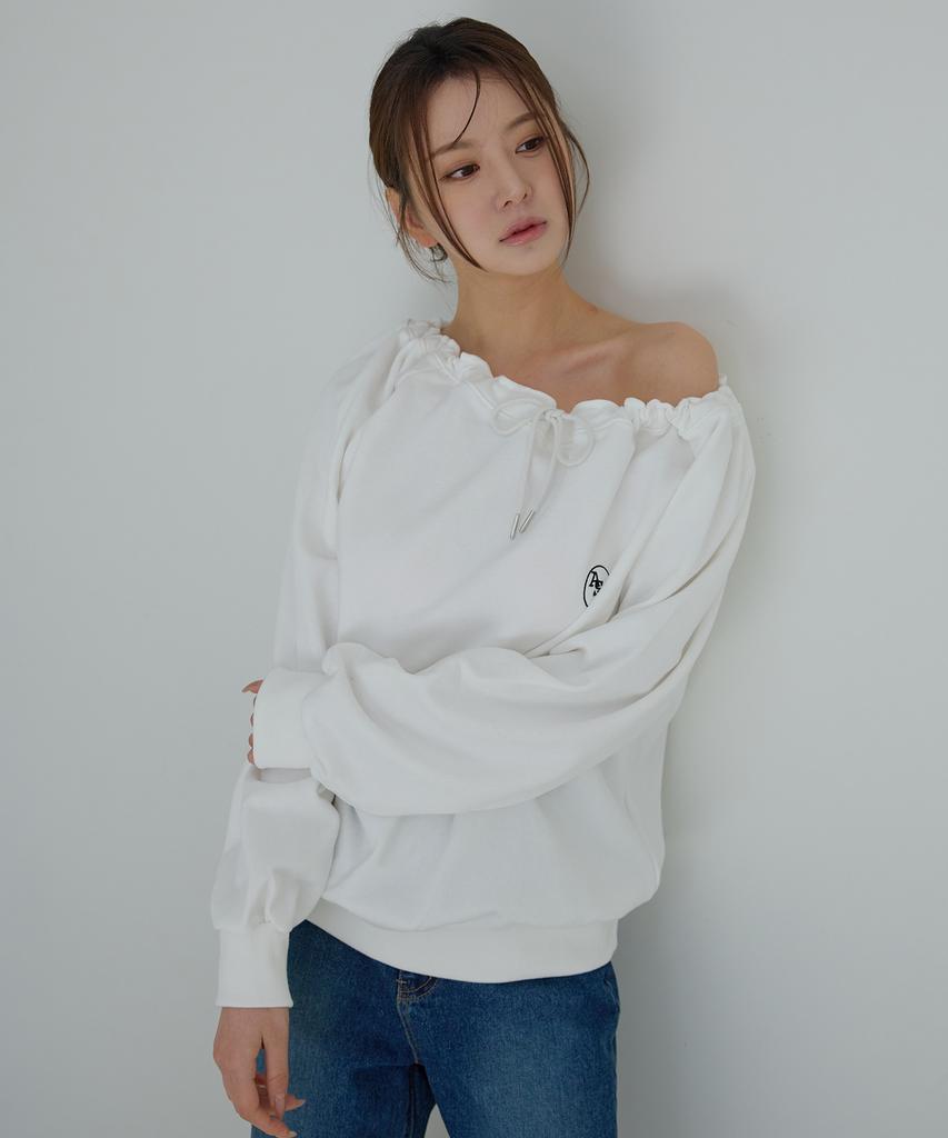 AWESOME STUDIO String Off-Shoulder Sweatshirt Ivory