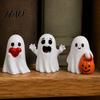 Unique Home Accents Halloween Cute Ghost Figurine, Small Red Heart Pumpkin Bucket Statue, Funny Statue Resin Ornament for Shelf Table Mantel
