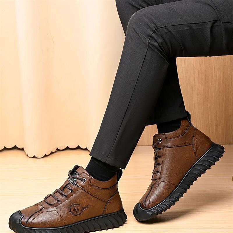 CINESSD Новые теплые зимние бархатные мужские зимние ботинки Нескользящие мужские кожаные ботинки Толстая подошва Папины ботинки