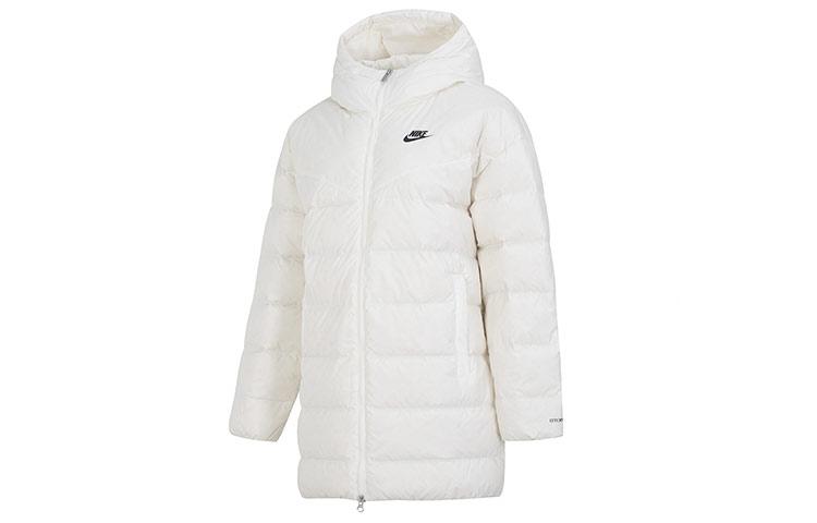Nike Женские пуховики Белый с капюшоном Умеренно стеганый пуховик DQ6874-133