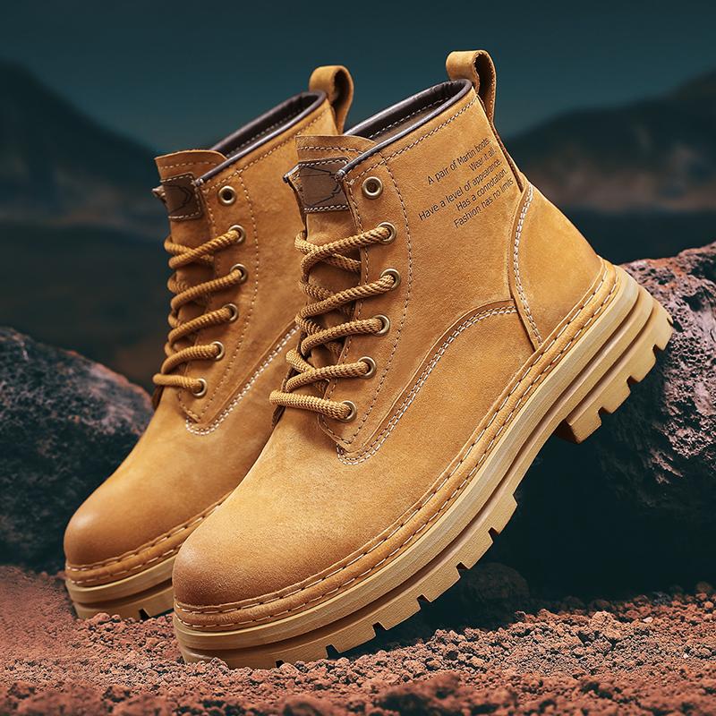 Модные мужские мотоботы из замшевой кожи, уличные высокие кеды в повседневном стиле, мужские ботильоны в британском стиле на платформе со шнуровкой, мотоциклетные боты