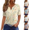 Жен. Футболка С принтом Пуговицы С короткими рукавами Повседневные Выходные Мода Классический Классический V-образный вырез Обычный Топ