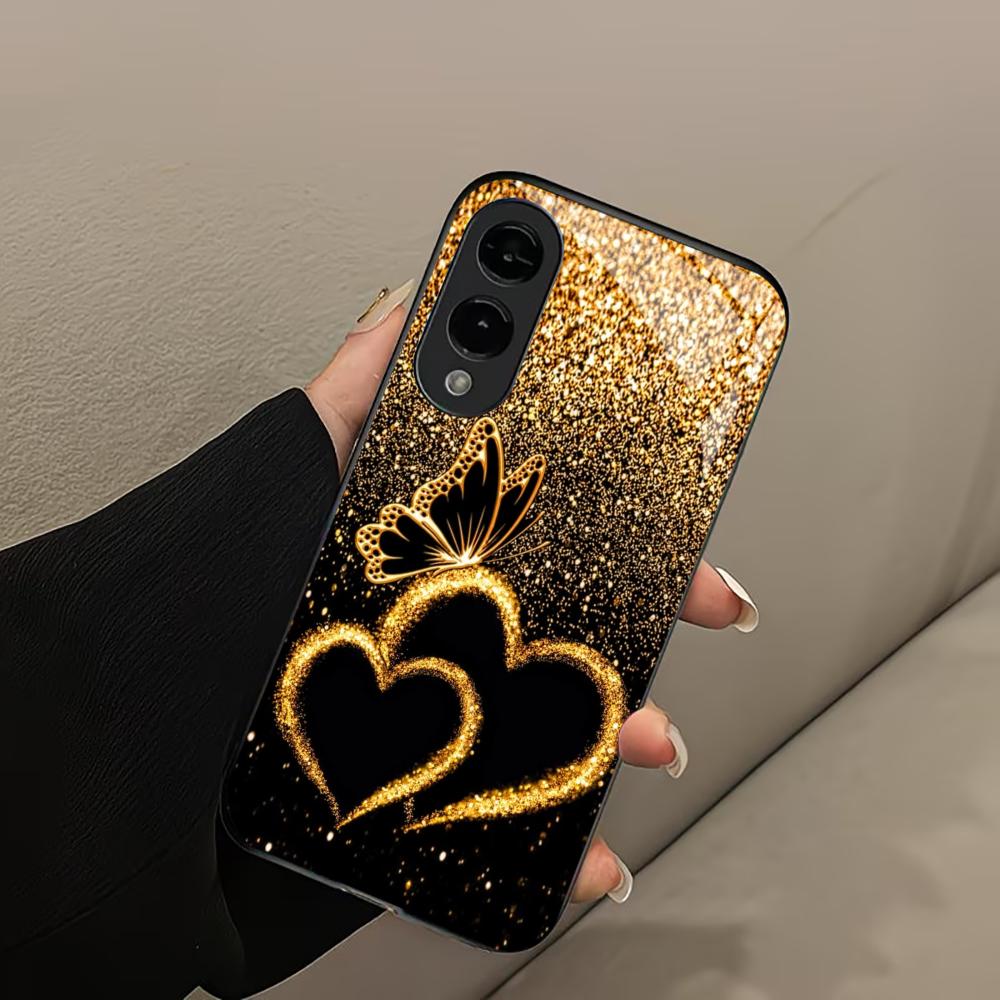 Золотая пыль Бабочка Любви Чехол для Телефона Стеклянный Чехол для Samsung Galaxy S26 S25 S24 S23 S22 S21 FE Ultra Plus защита от царапин Гладкий
