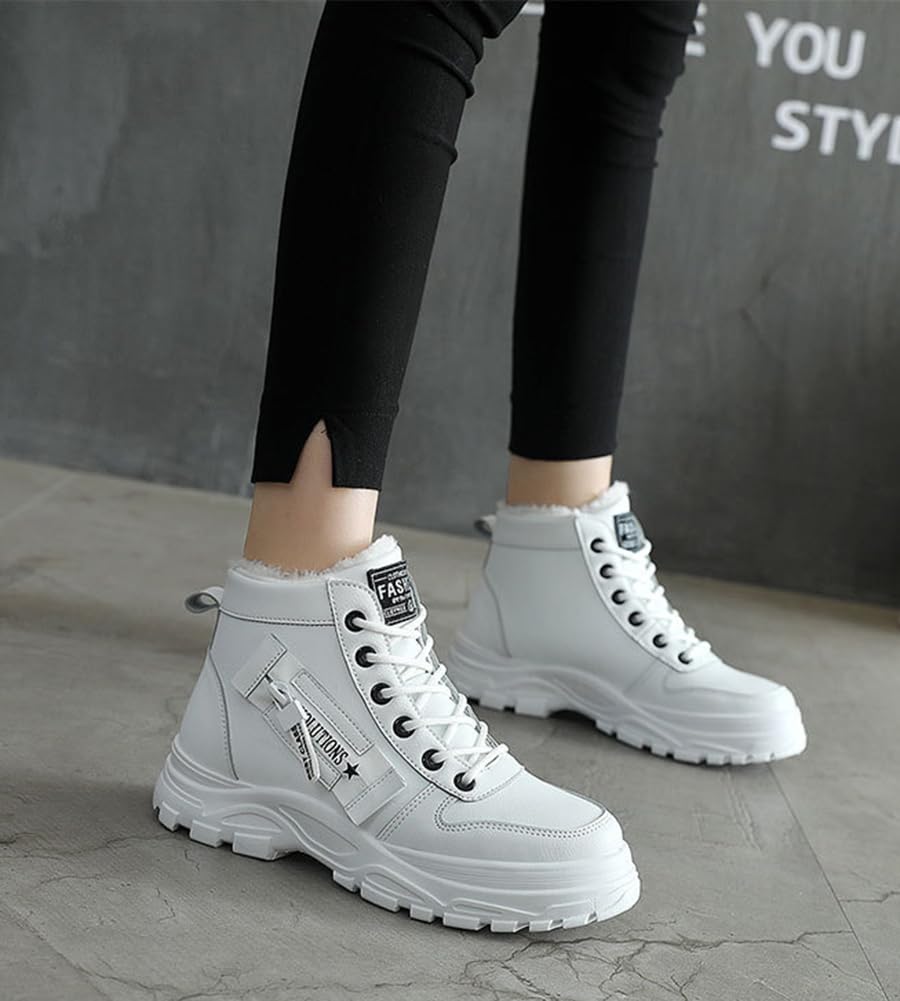 Fosys Winter Short Snow Boots with Fleece and Comfortable for Outdoor Activities Japanese Shoe Women's Lining, Warm, Non-Slip, (White, Size, Adult,