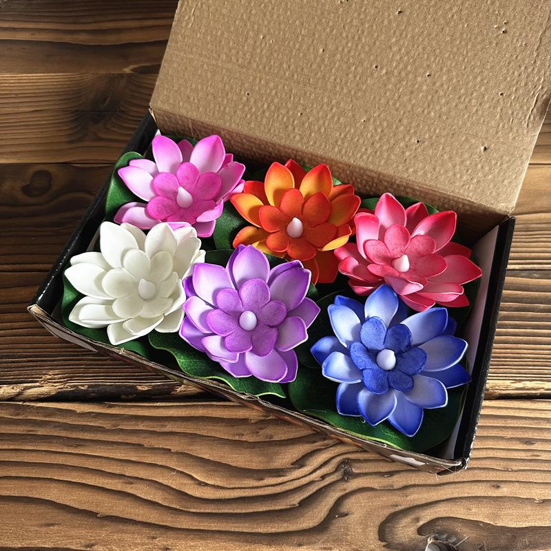 6PCS LED Multicolor Lotus Sensor Night Lamp Floating WaterGlow Flower Lamps Garden Fish Tank Decor Festive Wishing Lotus Light