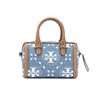 Tory Burch T Monogram Zipper Closure Fabric And Leather Barrel Bag Mini Women handbags Denim-Blue Brown 159640-960
