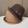 Ретро Маленький Ароматный Стиль Мода Шерстяная Шляпа Ведро Женская Осень И Зима Теплая Складная Шляпа-Ведро Шляпа-Топ со Стразами Элегантная