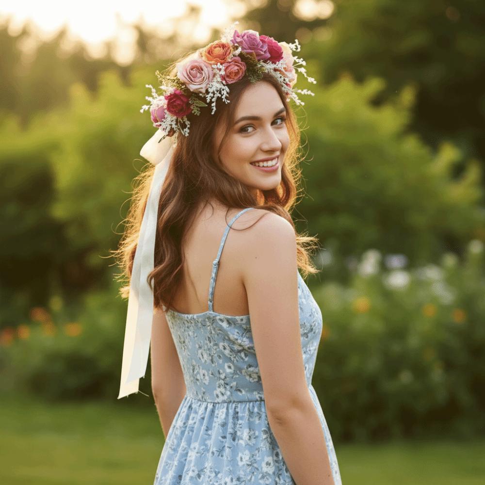 Artificial Flower Floral Headband Elegant Korean Flower Crown Floral Boho Fashion Wedding Headpiece Beach Party