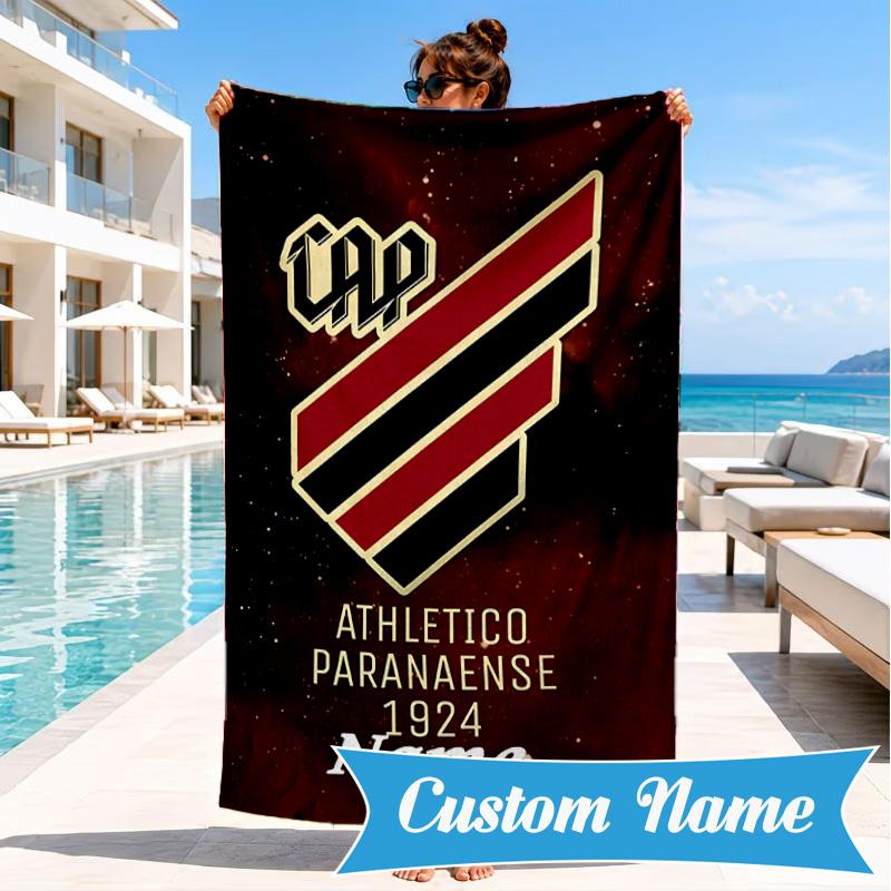 Custom Name Beach Towel Black Stripes Athletico Crest Microfiber Beach Towel, Lightweight for Summer Travel, Swimming Pool Fan Birthday Gift