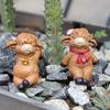 2Pcs Cartoon Highland Cow Figurine Couple Highland Cattle Statue Resin Sculpture