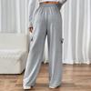 Women's Pant Casual Elasticated High Waist Patchwork Pocket Straight Leg Pants