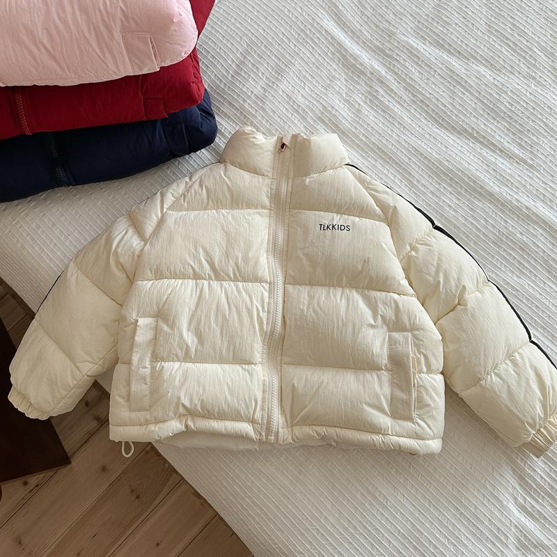 Children's Winter Thickened Stand-Up Collar Puffer Jacket for Older Kids—Solid Color, Simple Design, Outdoor Sports, Warm Outerwear