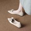 Нежные, неглубокие, красивые, одинарные туфли, женские, 2025, новые, остроносые, на плоской подошве, супермягкие, женские туфли с французским бантом, обувь для беременных