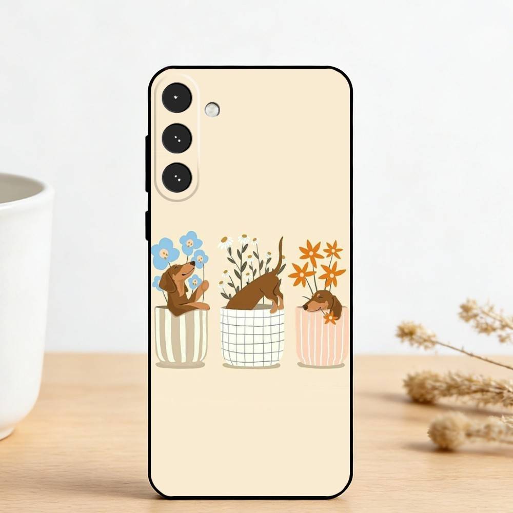 C-Cute Dachshund Phone Case For Samsung Galaxy A73,A72,A71,A70,A53,A52,A51,Others Soft Black Cover