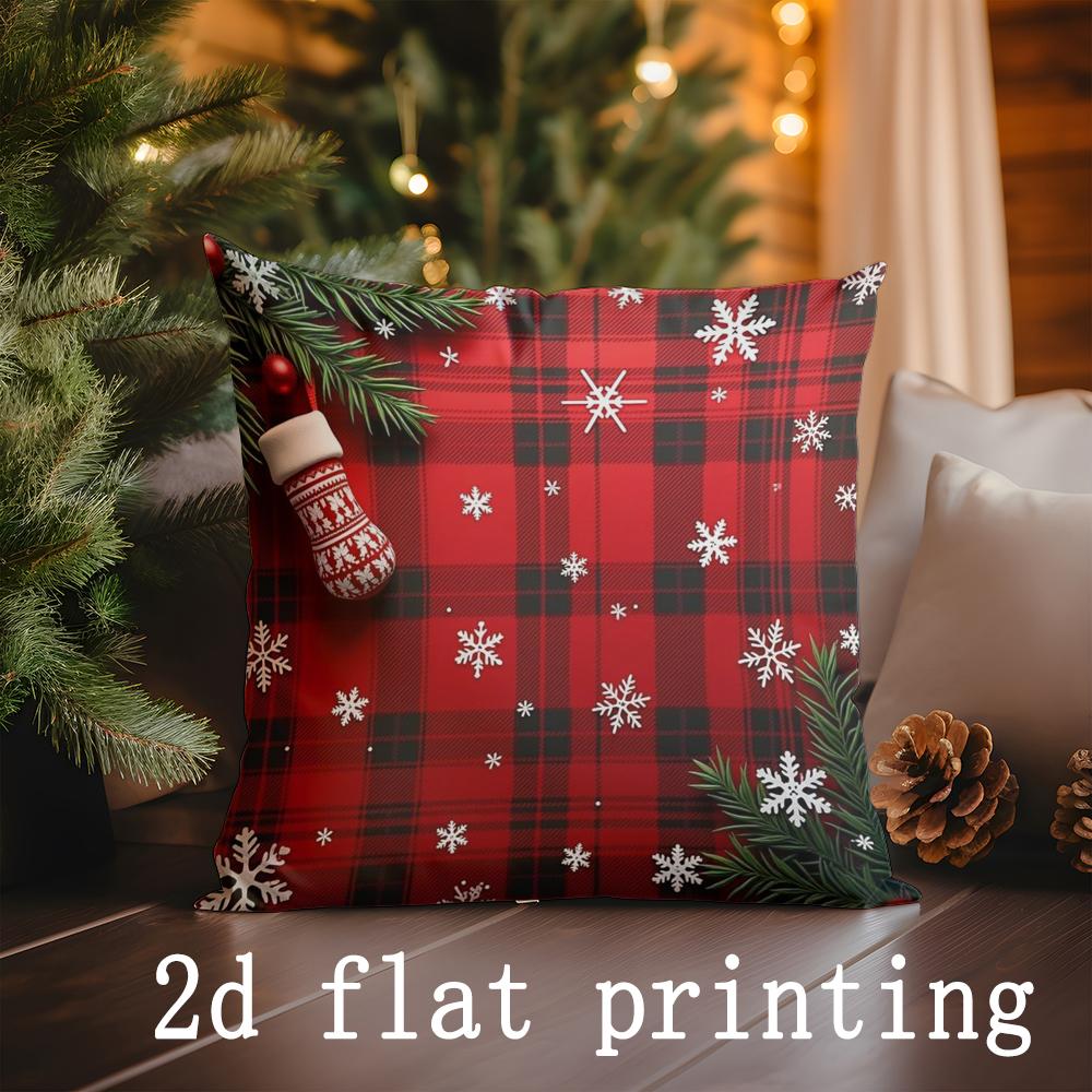 Home Decor Christmas Plaid & Snowflake Pillows Suitable For Sofa Bedroom Car Pillow Cover Cushion Rectangular Back Cushion