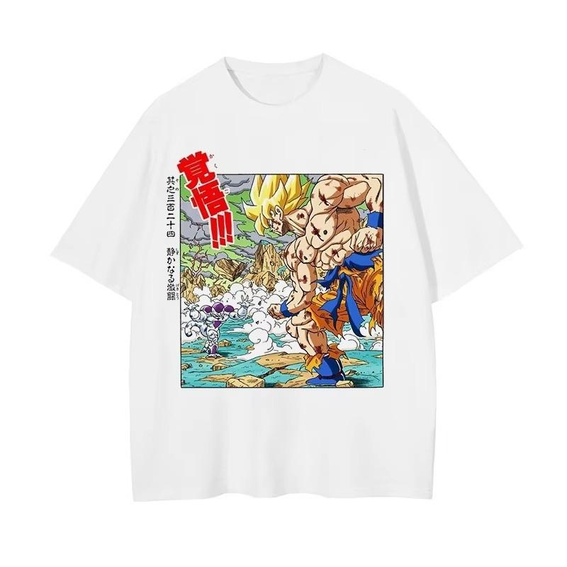 Unisexs Tshirt Japanese Anime Dragon Ball Print Tshirt Harley Cooku Cotton Tshirt Pop Street Style Shortsleeved Top White