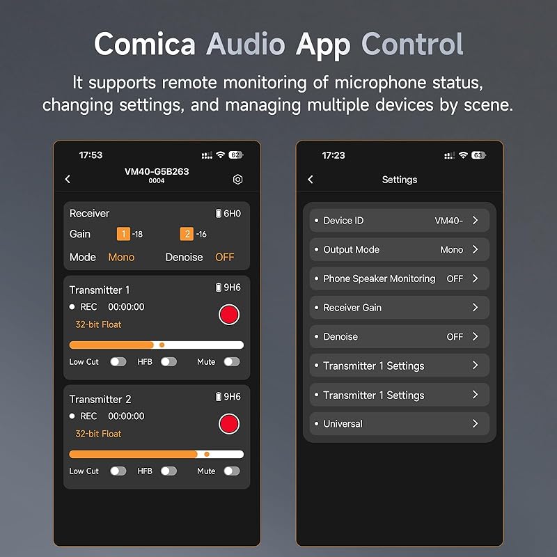 Беспроводной микрофон comica VM40 COMBO Видеомикрофон-пушка для 2 человек [32BIT, 32G внутренняя запись, супер однонаправленный] 2,4 ГГц беспроводной + проводной