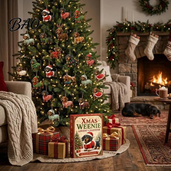 Holiday Countdown Box 2026 Christmas Dachshund Advent Calendar, 3D Collectible Ornament Set Gift with 24 Mini Dog Figures, for Kids PVC Figures