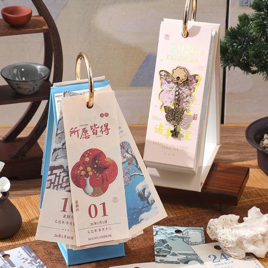 Винтажный настенный перекидной календарь в европейском стиле 2026 года, масляная живопись, январь-декабрь, настольный планер