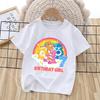 Summer Cartoon Care Bears Party White T Shirt for Girls Cute Cotton Birthday Number Tee Shirt Printed Clothes Anime Tops Gifts