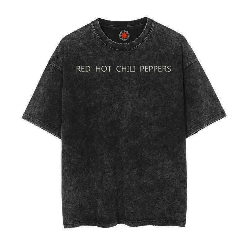 Трендовая стираная винтажная хлопковая футболка RED HOT CHILI PEPPERS Футболка Мужская Женская Футболка Оверсайз Уличная одежда Футболка с коротким рукавом