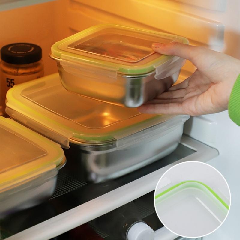 Контейнер для хранения продуктов из нержавеющей стали с герметичной крышкой, прямоугольный, для холодильника, ланч-бокс для кемпинга, пикников, школы
