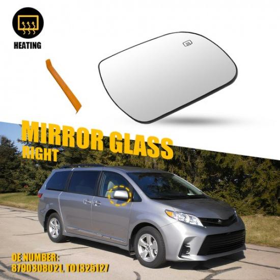 Passenger Side Heated Mirror Glass Clear Replacement For Toyota Sienna 2011-
